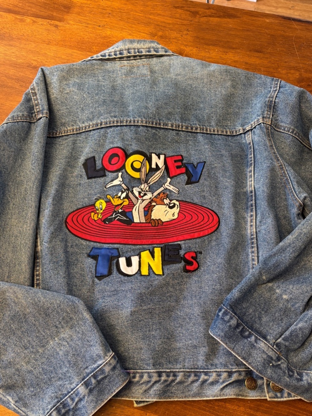 Vintage Looney Tunes Embroidered Denim Jacket 1992 size large- Multi Color